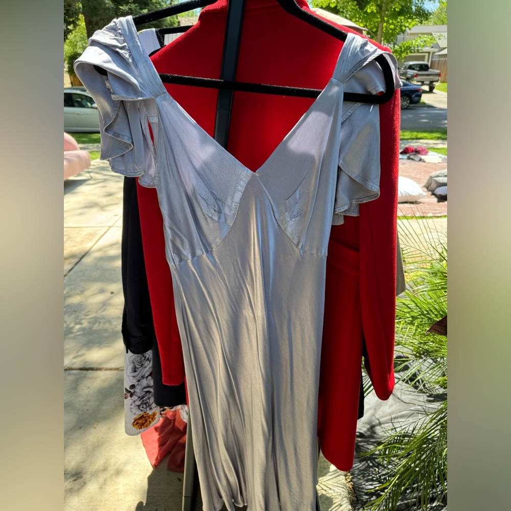 Silver Satin Vintage-Style Dress
